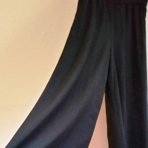 Black Thin Silky Super Wide Leg Slacks - XSmall
